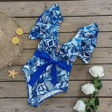 Double-Layer Lotus Edge Deep V Sexy Bare Back Tied With Ajoint Swimsuit Woman 2025 New Pressure Belt