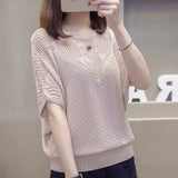 Zingj Out Net Shirt Female New Loose Head Large Size Jacket Thin Knit Air Conditioning Shirt Short Sleeve Summer Dress Student T-Shirt-Outfit