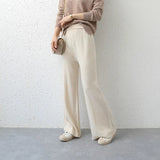 Pure Wool New Wide-leg Pants Autumn And Winter Thickening Striped Mopping Pants Women Loose Large Size Knitted Long