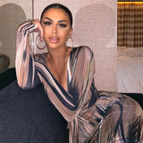Stripe Tie Dye Printed Women Dress Long Sleeve Sheath With Belt Bandage Dresses Women Streetwear Long Dress Vestido