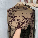 Zingj Anti-Hook Silk Quality Mesh Bottom Shirt Women Spring 2024 New Thin Micro Transparent High Collar Inside The T-Shirt