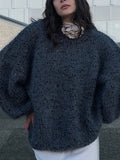 Zingj Sequins Ma Hair Sweater 2023 New Loose Round Collar Lantern Sleeve Sweater-Outfit