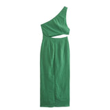 2023 Cut Out Long Dress Women Asymmetric Green Sleeveless Dress Woman Ruched Off Shoulder Midi Summer Elegant Party