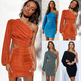 Zingj Ins Wind Personality Sexy Trend Spring And Summer Style Show The Shoulder High Elastic Inclined Shoulder Short Style Dress