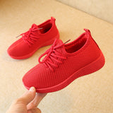 Sports Shoes Boys Girls Lace-up Outsole Slip Patchwork Breathable Red Black 2 Style Kids Sneakers Child Running