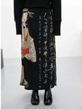 Emo Women Harajuku Japanese Streetwear Gothic Black Fairy Grunge Skirts A-line Straight Long Skirt Fairycore Alt