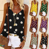 2021 Summer New Fashion Sexy Spaghetti Straps Women's T Shirt Casual Loose Solid Daisy Print Ladies Sling T Shirts