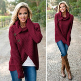 Women Autumn Winter Turtleneck Knitted Sweater Casual Long Sleeve Pullover Vintage Button Jumper Tops