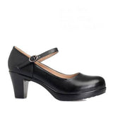 Genuine Leather shoes Women Round Toe Pumps Sapato feminino High Heels Fashion Black Work Shoe Plus Size