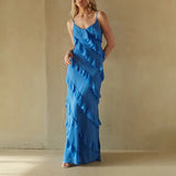Fashion Sexy Style Dress Women 2025 Spring And Summer New Wood Ear Splicing Design Sense Solid Color Slinging