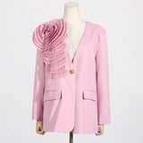 Zingj Spring And Summer New Fashion Temperament V Collar A Button Three-Dimensional Flower Splicing Design Sense Suit Coat