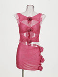 High-End Women's New Sexy Hollow Tight-Nuffed Ass Flower Decoration Dress Temperament Hot Diamond