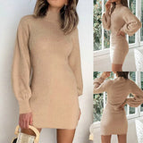 2020 Autumn Winter Fashion Sexy Turtleneck Women's Mini Package Hip Dress Casual Bodycon Solid Long Sleeve Ladies