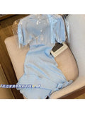Vintage Knit Dresses V-neck Shorts Sleeve Blue Bodycon Mini Dresses Fashion Sexy Slim Elegant Temperament Vestidos
