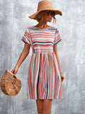 Summer Striped Dress Women A Line Loose Dress Ladies Casual High Waist Short Party Dress For