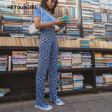 Casual Vintage Knitted Pants High Waist Plaid Long Trousers Women Checkered Argyle Knitwear Joggers