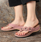 Zingj Summer Plus-Size Sandals Female Multi-Color Handmade Retro Flowers Flat Slope And Clip Toe