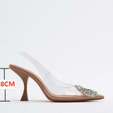 Brand ZAR 2022 Summer New Rhinestones Fashion Pointed Toe High Heels Sexy Outer Wear Muller Sandals Slippers Pumps Women