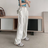 White Loose High Waist Wide Leg Pants Women's Jeans New Pockets Full Length Long Mopping Pants Female Casual Vaqueros