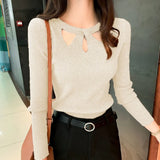 Winter Hollow Out Sexy Solid Sweater Ladies Elegant Fashion Slim Bottoming Knitting Pullover Tops Women Casual