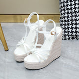 Zingj Shit Woven Twine Belt Women's Shoes Large Size Wedge Platform