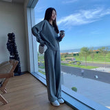 Loose 2 Pieces Women Sweater Set Autumn Winter Sailor Collar Knitted Pullovers & Straight Pants 2022 Female Knitted