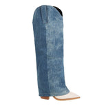 Fashion Denim Knee High Boots Women Wedges High Heel Long Boots Slip On Pointed Toe Autumn Winter Woman Boots Big Size