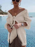 Sexy Lace-up Tops And Shorts Outfits Women Fashion Solid Two Piece Sets 2022 Spring Summer Casual Loose Suits For