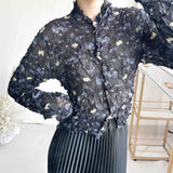 Folded Print Folding Shirt 2025 Summer New Cardigan Blouse Retro Temperament Wrinkled
