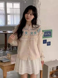 Buttoned Bow Jacquard Cardigan- Outfit