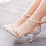 High-Heeled Sandals With Beaded Bracelets With Water Drill Sandals White Real Wedding