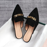 Bottom Half Slippers Women's Spring And Autumn Pointed Metal Chain Muller Shoes Single Shoe Size 41-43