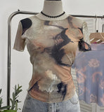 Single-Layer Thin Mesh Tie-Dye-Repair Short-Sleeved T-Shirt For Girls Summer Short-Sleeved Hottie Top