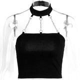 Sexy Gothic Punk Style Choker Halter Top Fashion Skinny Slim Cami Backless Buckle Top Summer Tank Tops Tube Crop