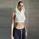 Sleeveless Y2k Tank Tops With Hat Fashion Streetwear Black Summer 2022 Knitted Crop Tops Women Sexy