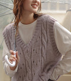 Zingj Small V Collar Soft Waxy Simple And Generous Knitting Vest New Female Gentle Girl Pure Color Sweet Sister Vest Female-Outfit