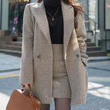Set Suits Coat and Skirt Womens Autumn Jackets Plaid Tweed Coat Female Elegant Jacket Windbreaker Plus Size