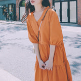 2022 Spring Summer Women New Fashion French Small Fresh Puff Sleeve Dress Elegant Parti Even Long Dress Women