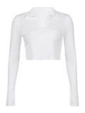 Long Sleeve Rib Knit Crop Top- Outfit