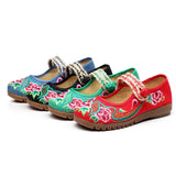Zingj Shoes, Beef Tendon Bottom Embroidered Cloth Shoes Spring And Autumn Big Head Shoes Mother Shoes A Word With Women's Single