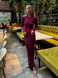 Autumn And Winter Sweater Dress Lady Knit Round Collar Pit Solid Color Tight Dress