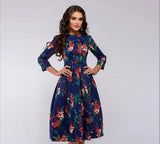 Party Vintage Small Floral Urban Style 3/4 Sleeve Round Neck