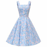 Summer Vintage Rockabilly Dress 50s 70s Big Swing Floral Polka Dot Print Audrey Hepburn Casual A Line Retro 60s
