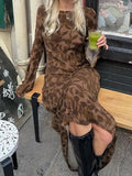 Vintage Print Trumpet Sleeve Maxi Dress- Outfit