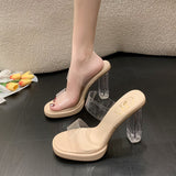 Wear Women's Summer Cool Crystal Pu Code High Heels Slippers New Big Red 2025 Water Drill