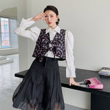 Korean Fashion Vest Top 2021 Fashion Women Bow Waistcoat Summer Crop Jacket Vintage Kawaii Vest Pink Black