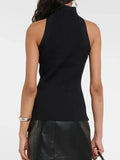 Hot Girl Hipster Wind 2025 New Standing Collar Sleeveless Personality Hollow Out Design Slim Irregular