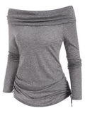 T Shirt Women Foldover Off Shoulder Cinched T-Shirt Solid Basic Long Sleeve Autumn Feminina Ladies Fashion