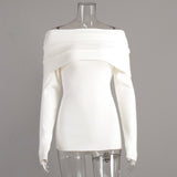 Women's Fall/Winter 2025 Long-Sleeved Knitted Bottom Shirt With A Word Of The Shoulder Sex-Repair And Exposed