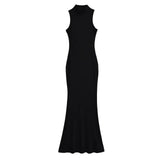 Zingj Trendy Women's Dress Is Full Of Style, Elastic, Slim, Half-High Collar, Sleeveless Vest, Long Skirt, Buttocks, Fishtail